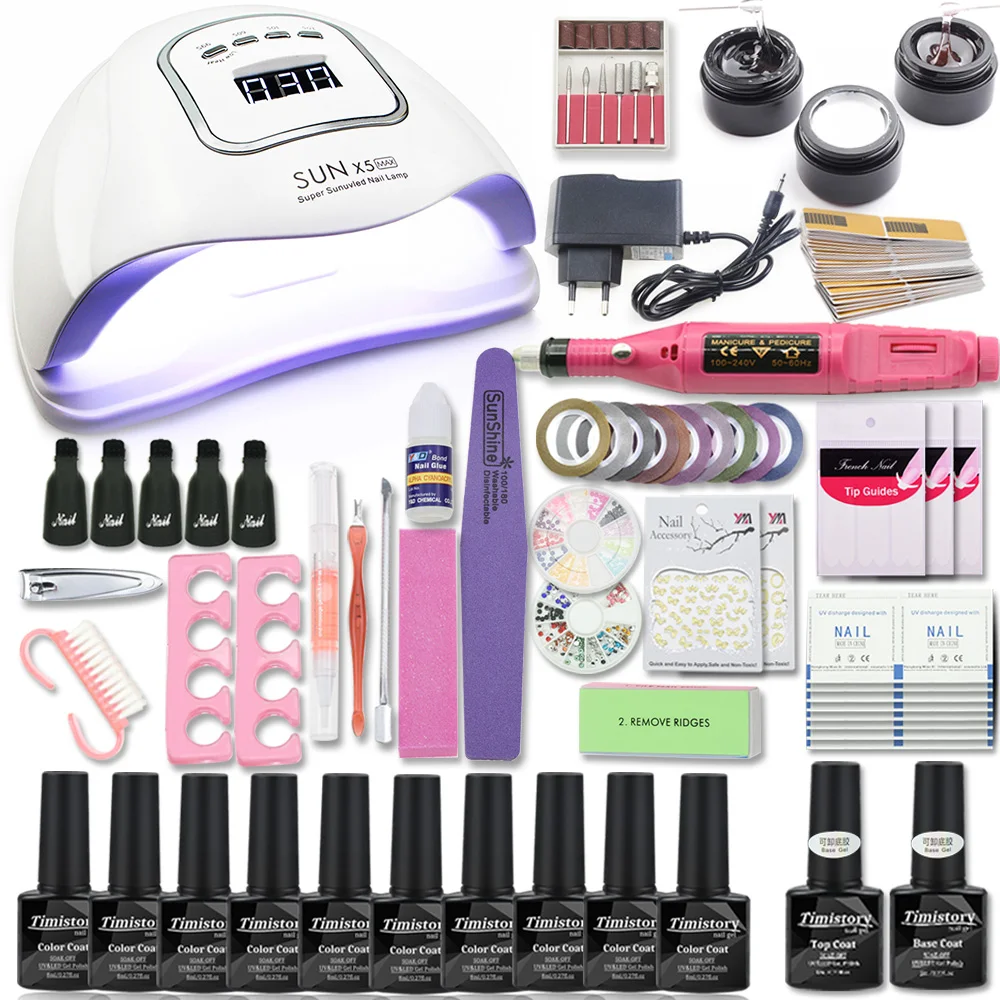 

Manicure Set 80W Nail Lamp Nail Set &10 Color UV Gel Nail Polish Tools Set Extension gel Nail Art Kits for Manicure Nail files