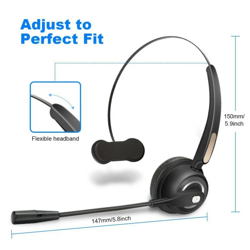 Bluetooth Headset BH520 Wireless Earphone Over the Head Noise Canceling Headphone For Truck Car Drivers Office