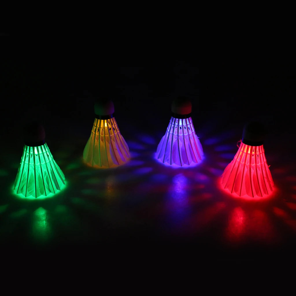 4x LED Badminton Set Dark Night Glow Colorful Feather Yard Games Shuttlecock 