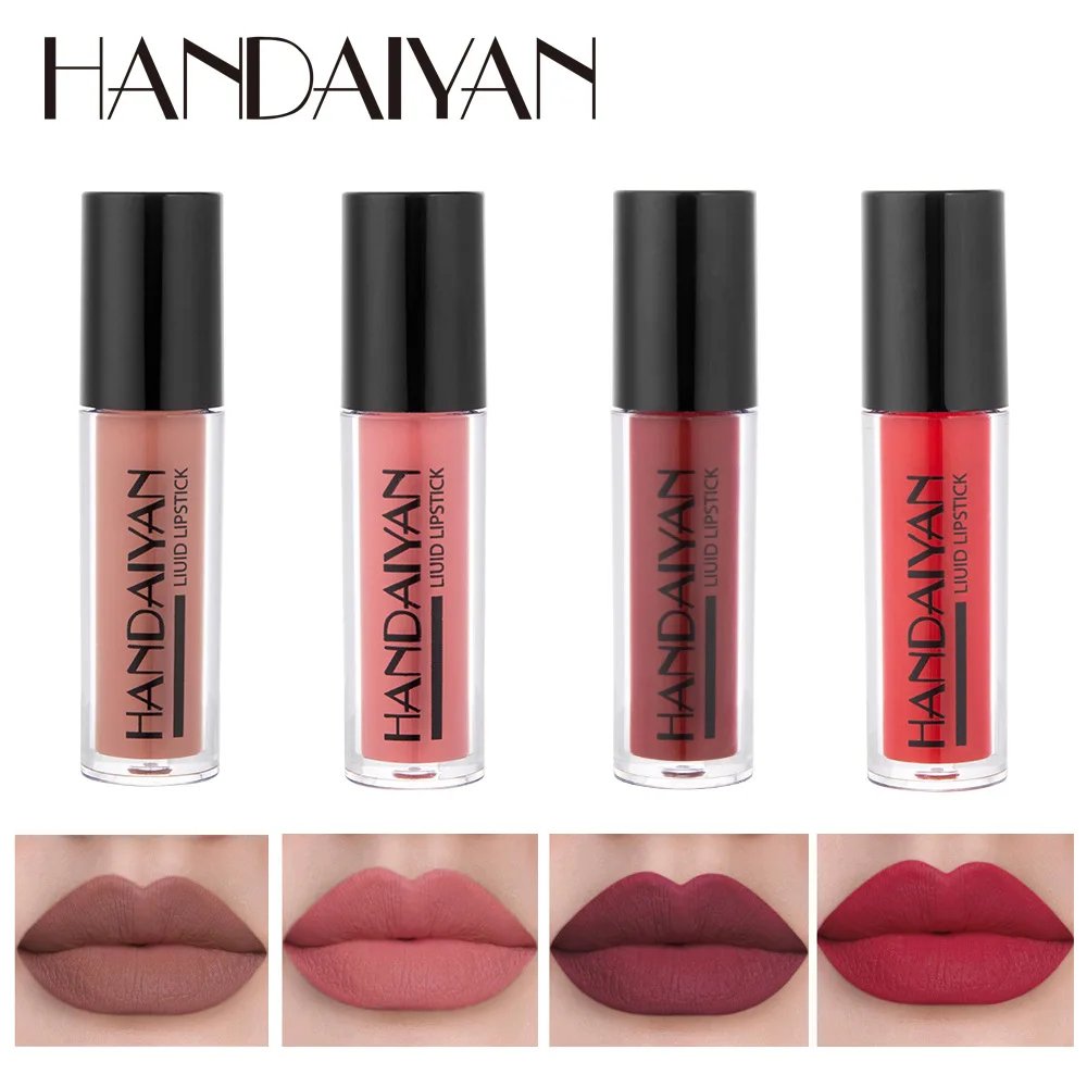 Natural à Prova Lote Atacado Handaiyan 4 Pçs Batom Líquido Conjunto Lipgloss Veludo Fosco Lábio Glosas Hidratante d' Água 12 Set - 16 set Batom Líquido Conjunto Lipgloss Veludo Fosco