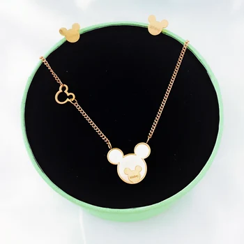 

Cartoon Kawaii Mouse Pendant Necklace Titanium Steel Chain Necklace Inlaid Crystal Fashion Trendy Women Jewelry Birthday Gift