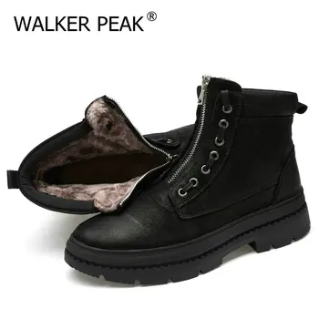 

Men Fashion Front zip Ankle Boots Genuine Leather British Mens Boot High Quality Casual for man Shoes Waterproof Male Botas