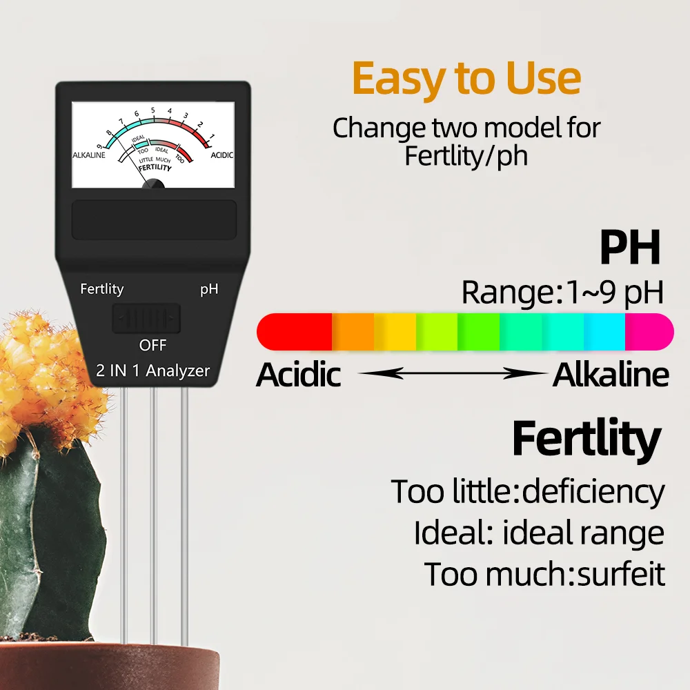 Soil Tester PH Meter 2/3/4/5 in 1 Moisture Temperature Sunlight Intensity