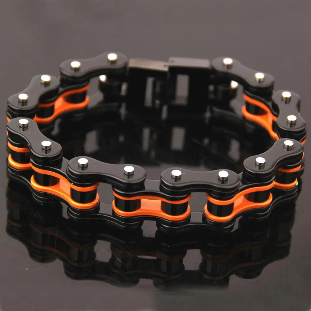 Титан Нержавеющая сталь мужские велосипедные браслеты для Байкеров Оранжевый Черный многоцветный Простой повседневный мужской мотоцикл велосипед ссылка браслет