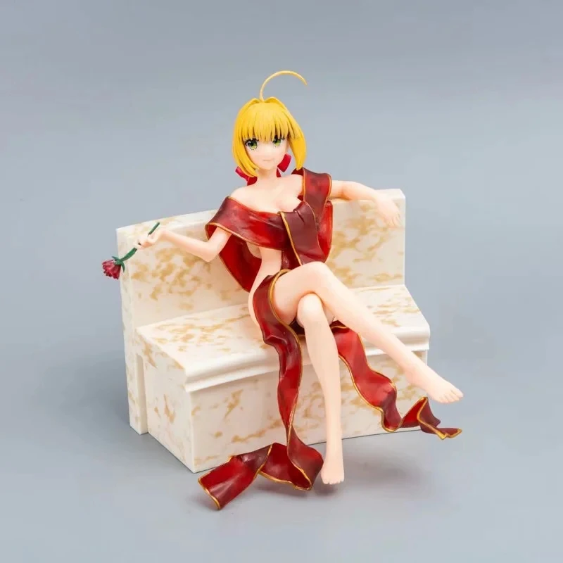 

Anime 18cm fate Saber PVC action figure toys Bathrobe soup bath sitting ver red saber dolls collectible model toys kid gift