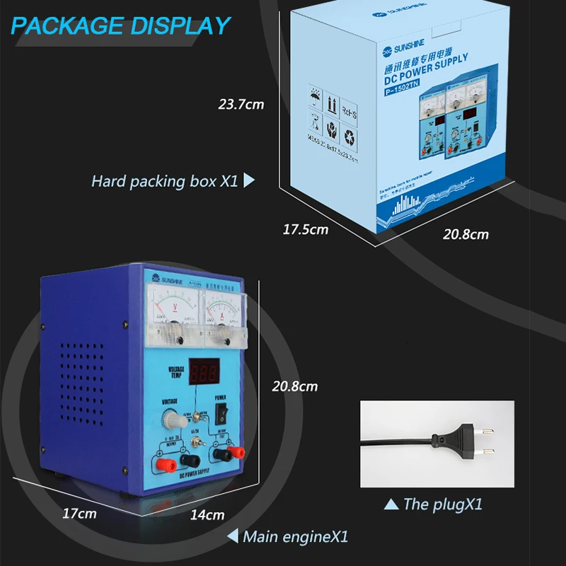 Sunshine P-1502TN Мини DC Питание 15V 2A Регулируемая постоянная Температура Напряжение и текущим измерением для наладки телефона