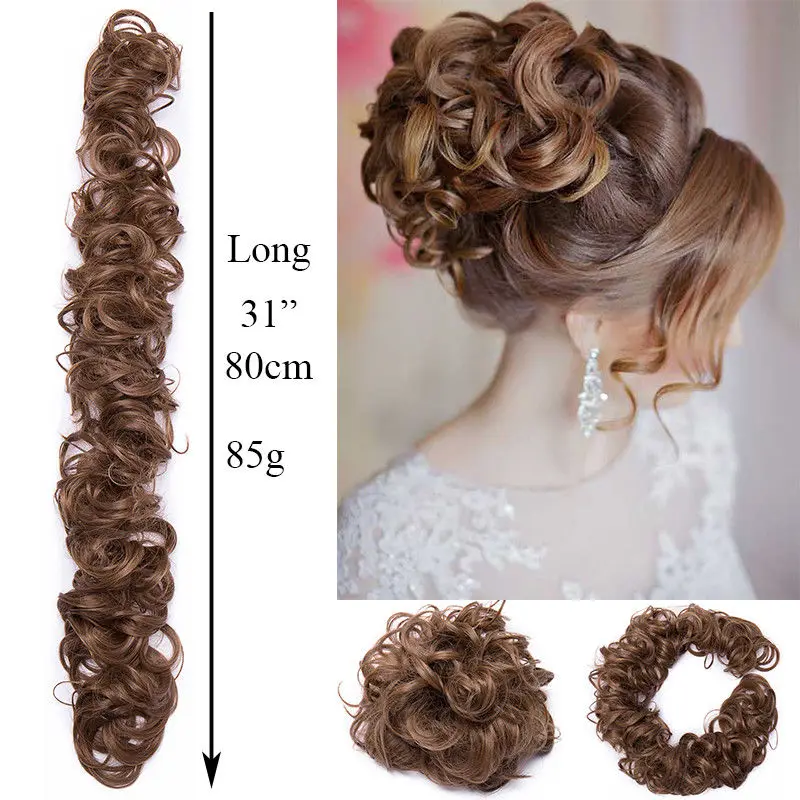 S-noilite 14 colori sintetici disordinati Chignon capelli elastico posticci capelli panino Updo estensione dei capelli Scrunchie ricci Chignon 85g - immagine 2
