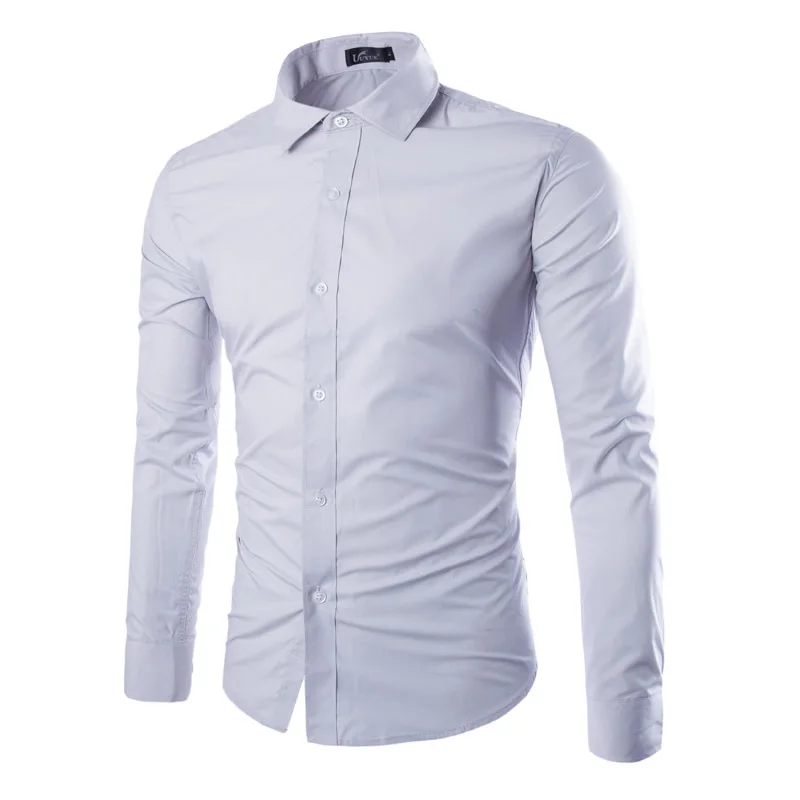 Формальные стильные Лоскутные простые мужские рубашки Slim Fit деловая рубашка с длинным рукавом с отложным воротником Весенняя хлопковая офисная одежда - Цвет: Light grey