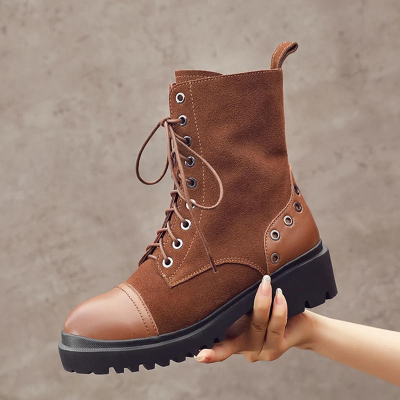 

Female Martin boots 2019 spring new genuine leather women shoes suede women booties British retro trend women naked boots