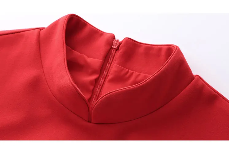 High Quality New Autumn Party Red Black Dress Women Lurex Embroidery Floral 3/4 Sleeve Bodycon Sheath Dress Plus Size XXXXL
