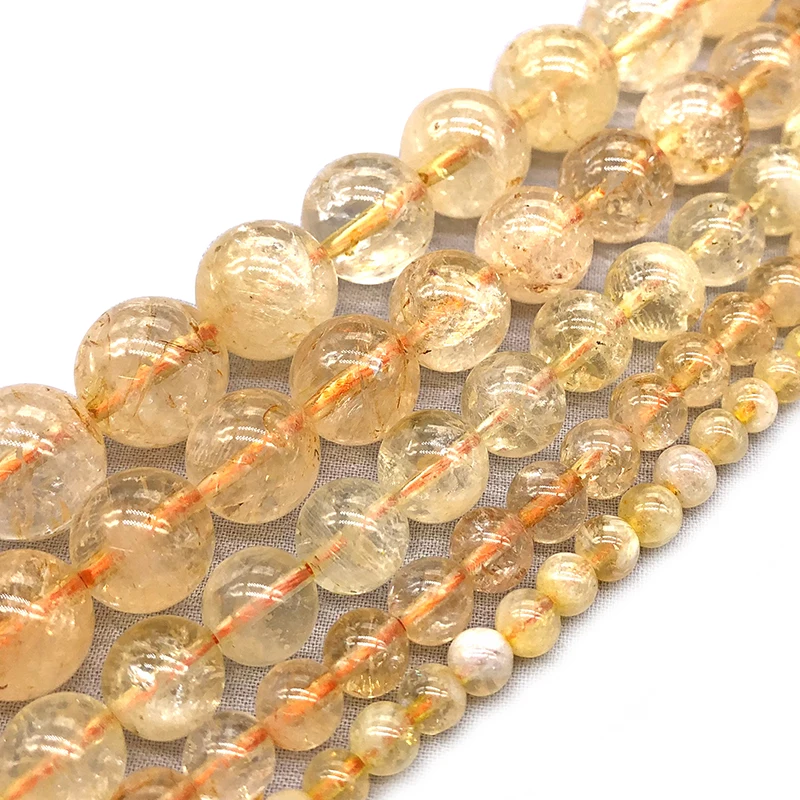 

100% Natural Citrines Yellow Crystal Round Loose Stone Beads For Jewelry Making Diy Bracelet Necklace 4/6/ 8/10/12mm 15"