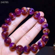 Natural Cacoxenite Auralite 23 Red Purple Bracelet Genuine Canada 11.6mm Women Beads Gold Rutilated AAAAAA