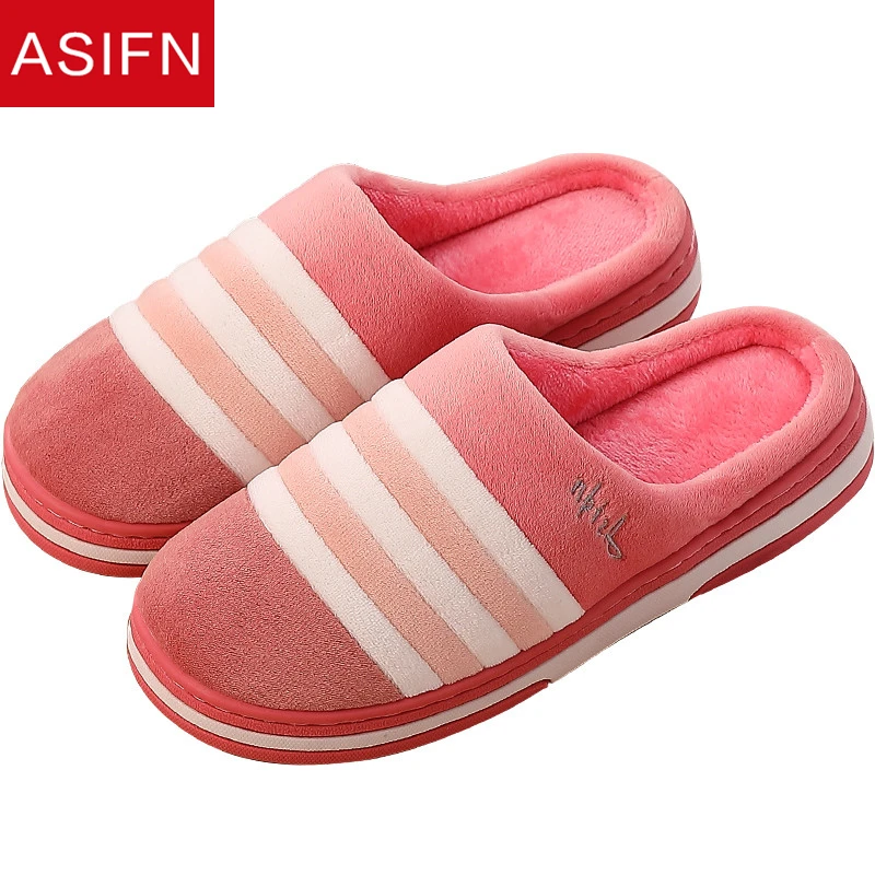 

ASIFN Cotton Slippers for Men and Women TPR Rubber Bottom Warm Non-slip Soft Bottom Apply for Lovers Home Autumn and Winter