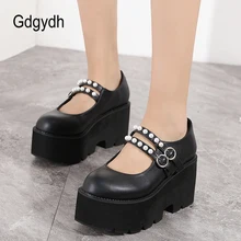 

Gdgydh Womens Platform Lolita Shoes Demonia Japanese Style Thick Bottom Comfortable Women Pumps Mary Janes Block High Heel Pearl