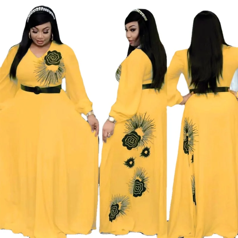 2021 New African Print Dresses For Women Boubou Robe Long Sleeve Chiffon Maxi Dress Elegant Kaftan Evening Gowns | Тематическая