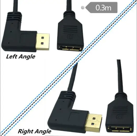 

Gold DisplayPort Male 90° angle to Female Extension Cable 0.3m extended graphics card. DP interface for display