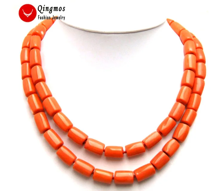 Qingmos 8*50mm GENUINE Orange Branch Shape Coral 20" Women's Necklace-5609