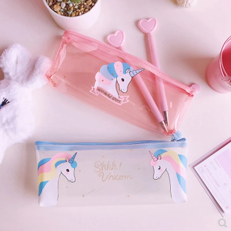 Пенал Единорог прозрачный ПВХ мультфильм симпатичный Карандаш сумка для детей девочек Подарки для школы и офиса