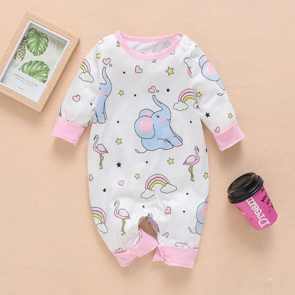 Милый хлопковый комбинезон в горошек с длинными рукавами и Рисунком Слона для