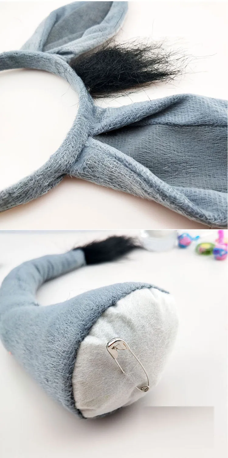 Adult Kids Boy Girl Donkey Headband Tail Tie Paw Nose Animal Cosplay Set Party Props Costume Halloween Christmas