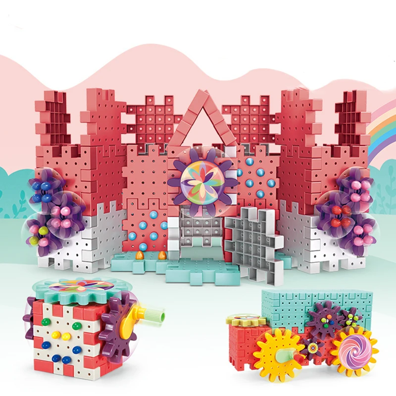 168-368pcs Gears Building Blocks Toys Sets Baby DIY Mushroom Nails Toys Kits 3D Model Assemble Blocks For Children Gifts