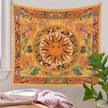 Retro Burning Sun Tapestry Wall Hanging Floral Room Decor Hang on the Wall Psychedelic Tapestries Decoration For Home