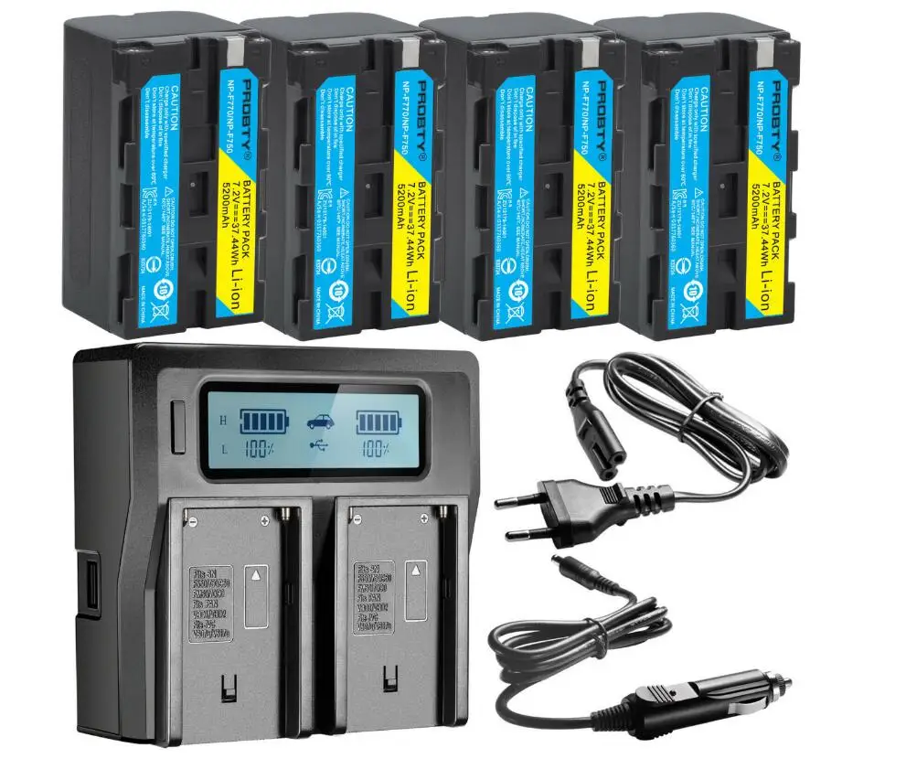 5200 мА/ч, NP-F770 NP-F750 NP F770 NP F750 750 батареи+ Ультра быстрее LCD Dual Charger Наборы для sony CCD-RV100 DCR-TRU47E - Цвет: 4BatteryWithCharger