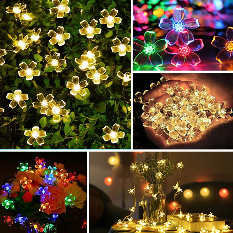 Led String Lights Fairy Lights with Cherry Blossoms For Holiday Wendding Party room Outdoor Christma Decoracion Garland Xmas led