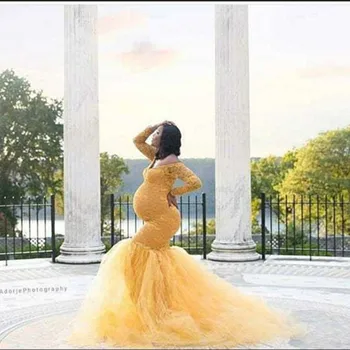 

Maternity Photography Tulle Long Dresses Long Sleeve Lace Pregnancy Photo Shoot Tutu Dress Maxi Gown Baby Shower Dress