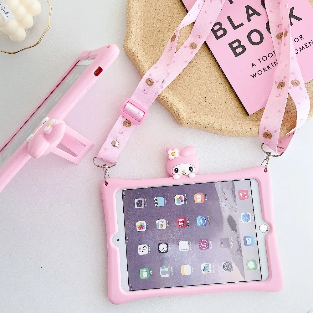 Обложка для iPad 9,7 10,2 7th Pro 9,7 10,5 Air 1 2 3 розовый мультфильм Дети чехол для iPad Mini 1 2 3 4 5 силиконовый чехол с принтом+ ремень