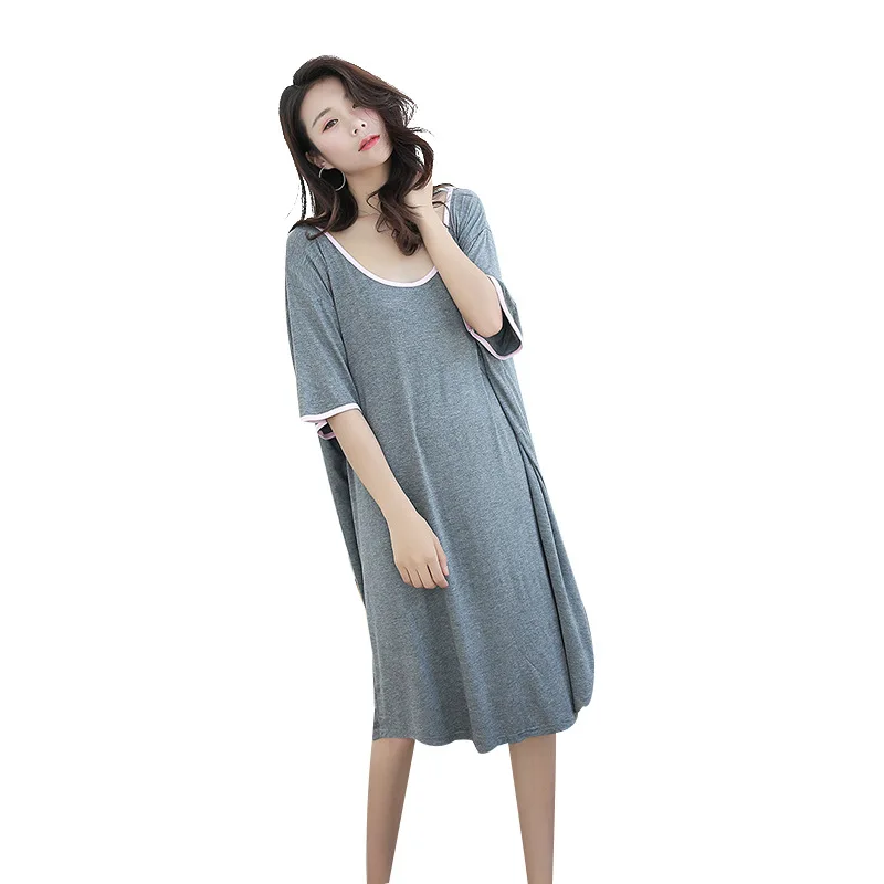 2024New large size modal nightdress ladies summer loose short sleeves plus fertilizer increase halter sexy nightdress home skirt