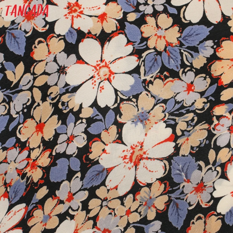 Tangada women floral print A-line skirt faldas mujer vintage side zipper office ladies elegant chic skirts 3L68