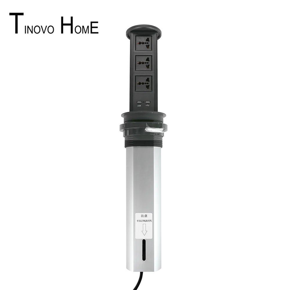 

Home / Office / kitchen desktop socket pneumatic slow spring up / universal standard power 3-bit jack/ USB charging Black /YT-08