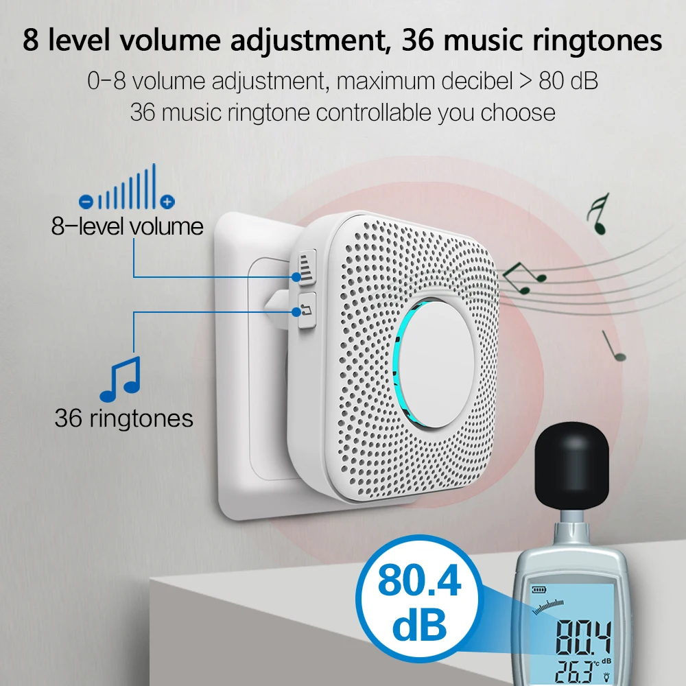 YUPA 433MHZ Wireless Smart Doorbell LED Light 36 Songs Welcome Home Security EU US Pulg Button Doorbell