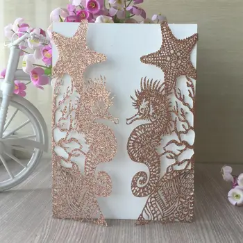 

20pcs/lot Sand Beach Ocean Wedding Invitation Cards Engagements Ceremony Blessing Invitation Card RSVP Cards