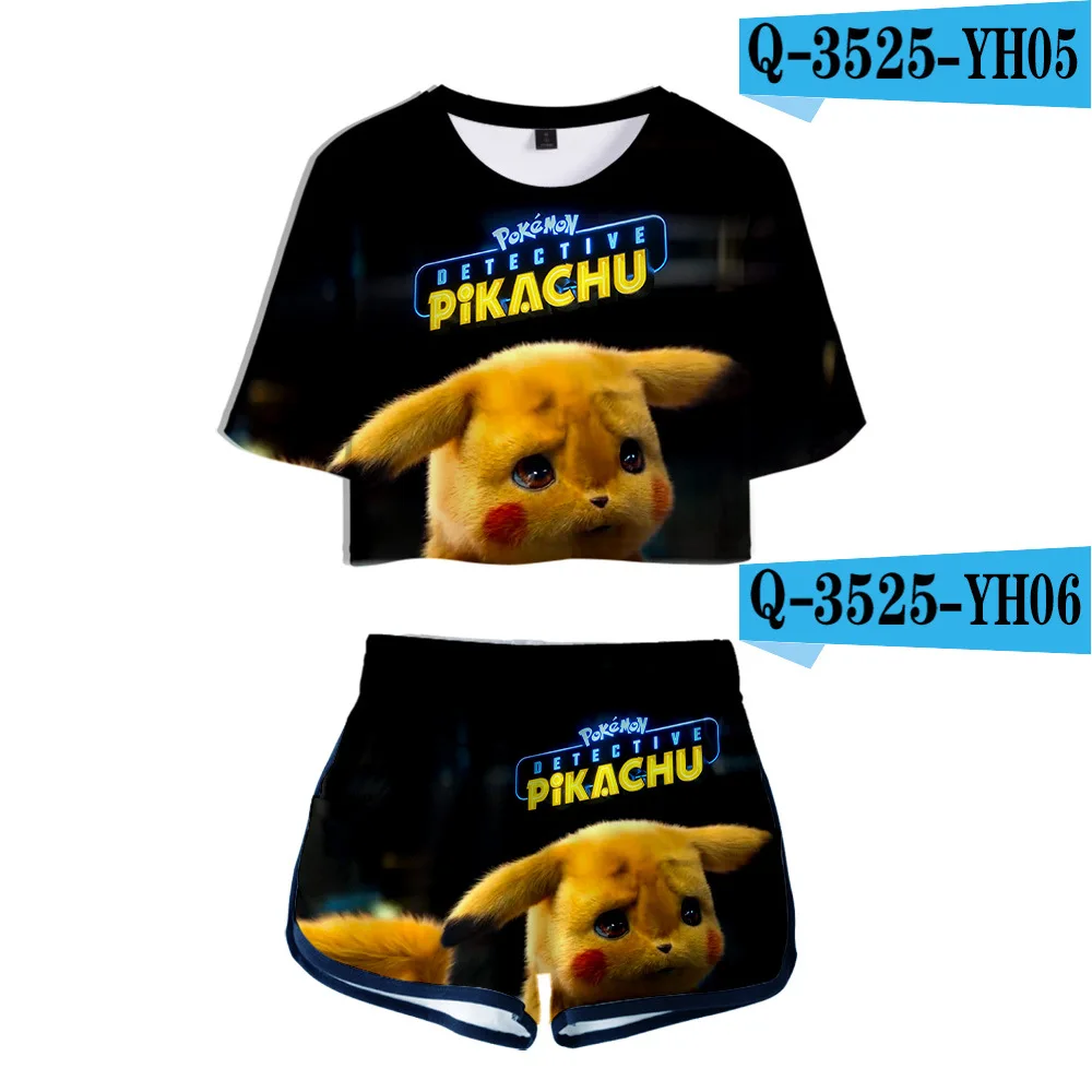 COLOR 4 Z& Y10-20Y/комплект летней одежды для мальчиков, Детская футболка с короткими рукавами с изображением покемона, детектива Пикачу+ шорты, спортивный костюм для девочек, одежда в стиле поп - Цвет: COLOR 4