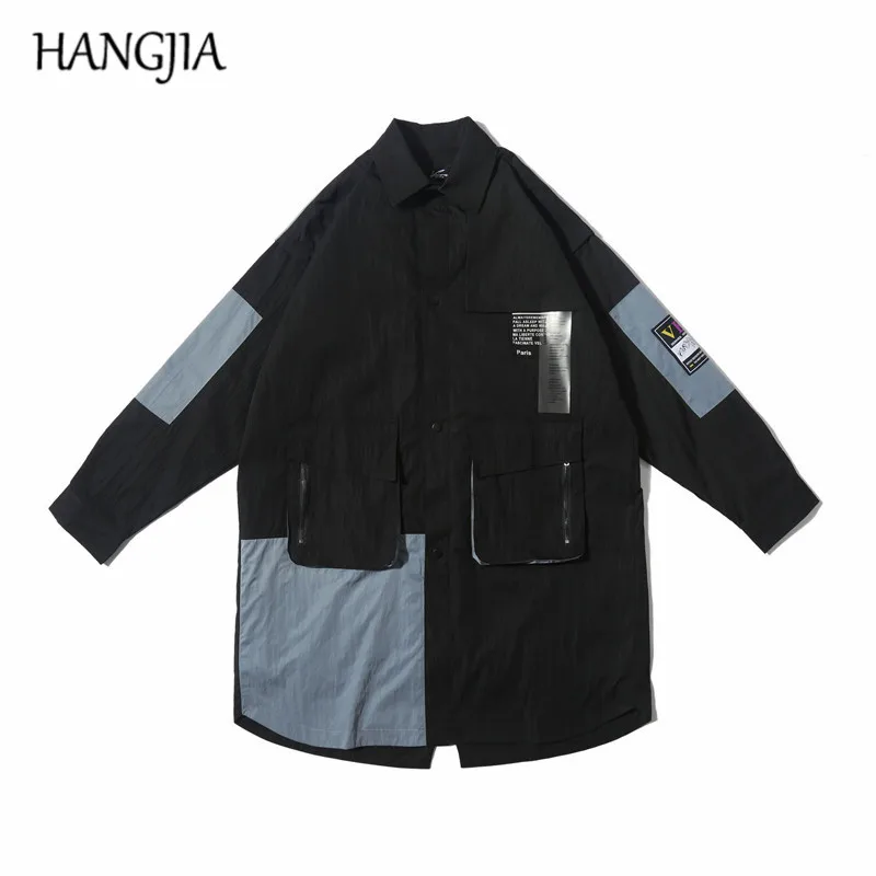 

Hip Hop Patchwork Long Cargo Trench Jackets Men Women Fashionable Spring and Autumn Korean Streetwear Thin Trench Coat Harajuku