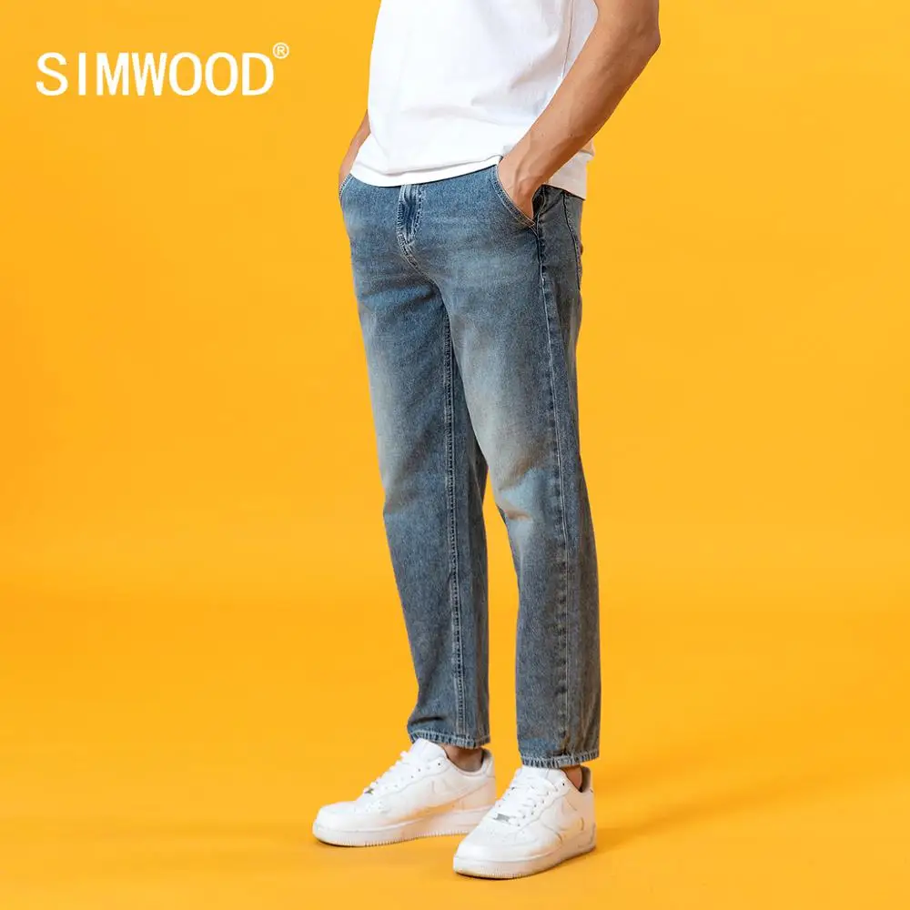 Джинсы SIMWOOD мужские летние свободные тонкие до щиколотки темного цвета вареные