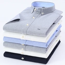 Chemises Oxford en pur coton pour hommes, coupe cintrée, Design à manches courtes, chemisier masculin à la mode, été 