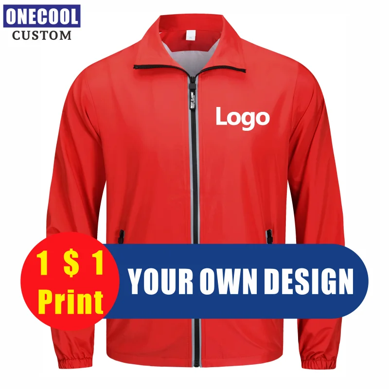 6 Colors Men And Women Casual Thin Windbreaker Custom Logo Print Team Brand Text Embroidered Zipper Jacket ONECOOL ink dot song huizong thousand character text zhao ji thin gold body tutorial girl small fresh handwriting red copybook