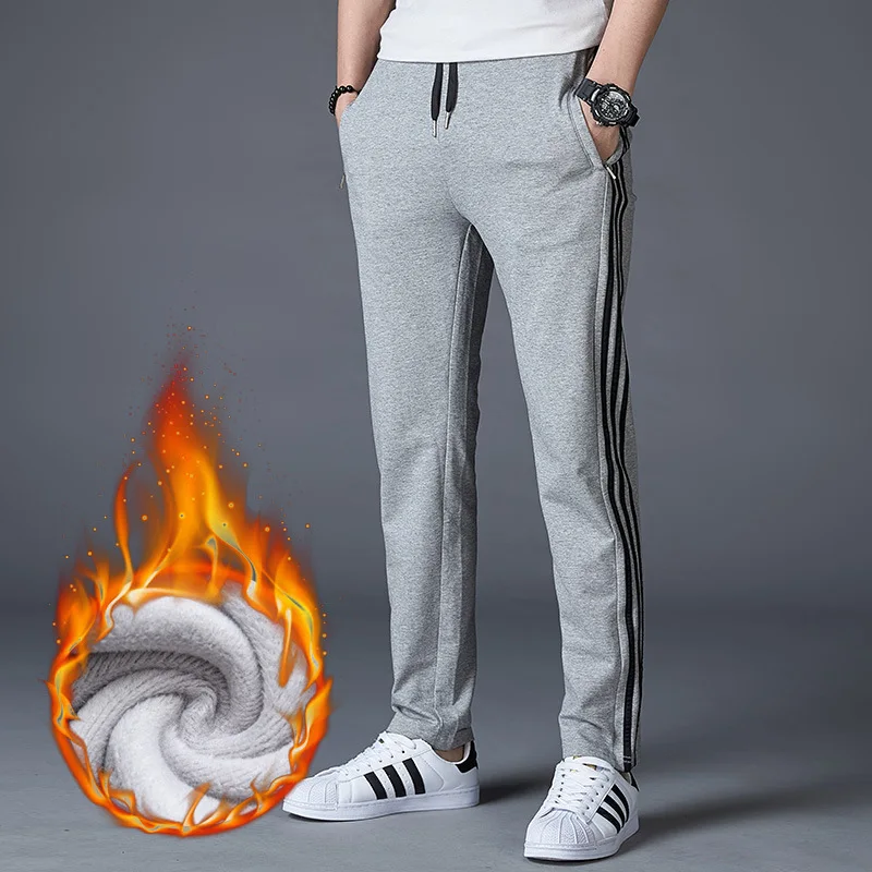 Спортивные брюки мужские зимние кашемировые бархатные утепленные брюки мужские теплые брюки мужские спортивные брюки брендовая одежда мужские брюки с эластичным поясом - Цвет: em147 Light grey
