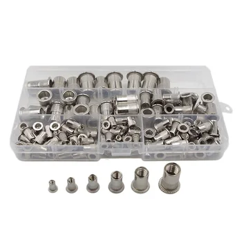 

160PCS Metric 304 Stainless Steel Rivet Nut Threaded Rivetnut Insert Nutsert Assortment Kit