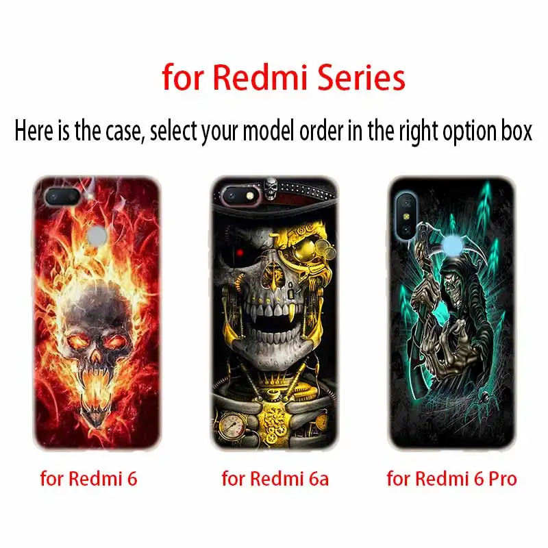 Прозрачный силиконовый чехол Grim Reaper с черепом и скелетом для Xiaomi Redmi 9A 8A 7A 6A 9AT Note 9 8