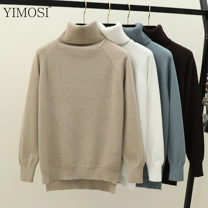 2019 зимний женский теплый свитер с высоким воротом ребристый трикотажный топ