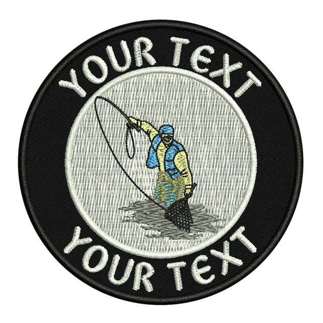 Custom Go Fishing Embroidered Name Tags Patch Iron on Backing Hook Backing