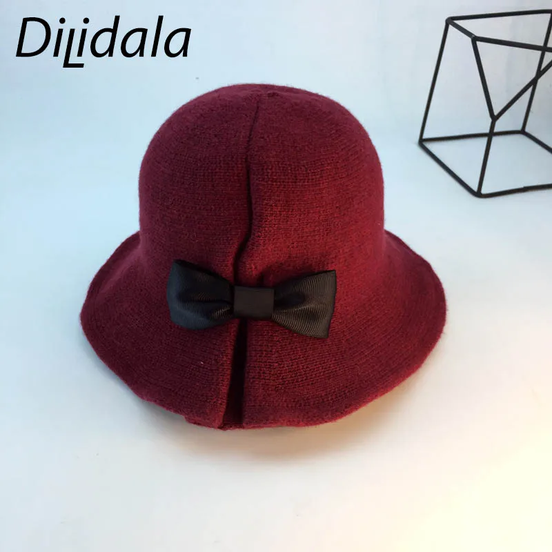 Dilidala, женская зимняя Рыбацкая шапка, Корейская версия, новинка, Осень-зима, шапка с бантом, Ретро стиль, повседневные шляпы, модная шапка для бассейна