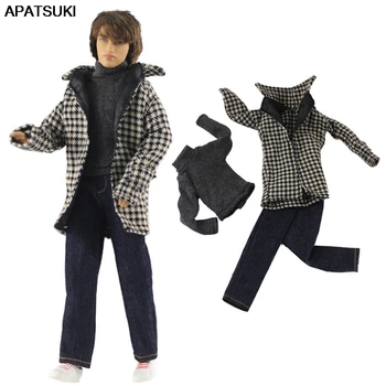 買取 1/6 少年人形服のために冬服チェック柄コート & シャツ & バービーのボーイフレンド、ケンのため王子男性少年人形
