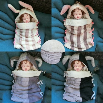 

Newborn Baby Stroller Wrap Sleeping Bags Winter Warm Blanket Knitting Swaddle Wrap Toddler Windproof Thick Button Sleeping Bag