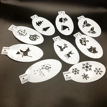 9PCS Stencils for Face Painting Body Art Halloween Birthday Party DIY Makeup Stamps Temporary Tattoos