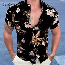 

Samlona Plus Size Men Elegant Shirt Blouses Fashion Printing Tops Short Sleeve Male Casual Shirt blusas Sexy Mens Clothing 2022